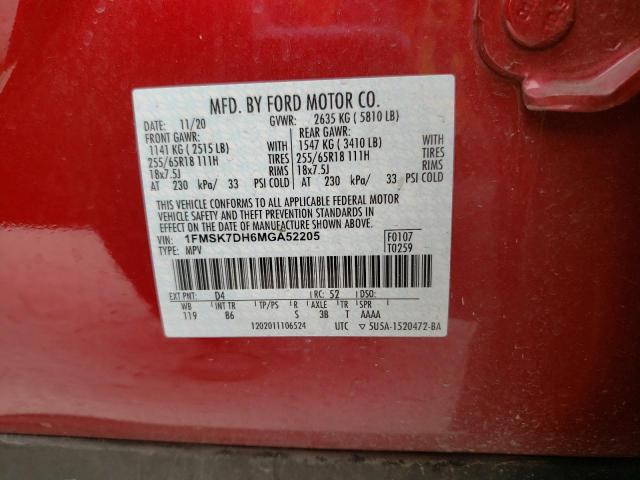 Photo 10 from auction – 2021 FORD EXPLORER X with VIN 1FMSK7DH6MGA52205