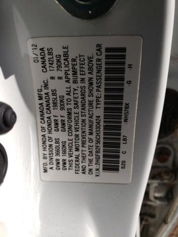 Photo 10 from auction – 2012 HONDA CIVIC LX with VIN 2HGFB2F56CH330424