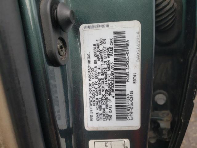 Photo 10 from auction – 2002 TOYOTA CAMRY LE with VIN 4T1BE32K22U631995