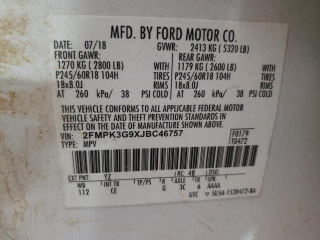 Photo 10 from auction – 2018 FORD EDGE SE with VIN 2FMPK3G9XJBC46757