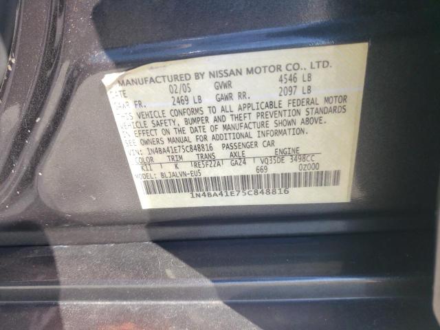 Photo 10 from auction – 2005 NISSAN MAXIMA SE with VIN 1N4BA41E75C848816