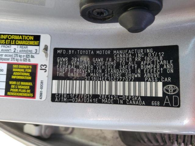 Photo 10 from auction – 2012 TOYOTA COROLLA BA with VIN 2T1BU4EE1CC777077