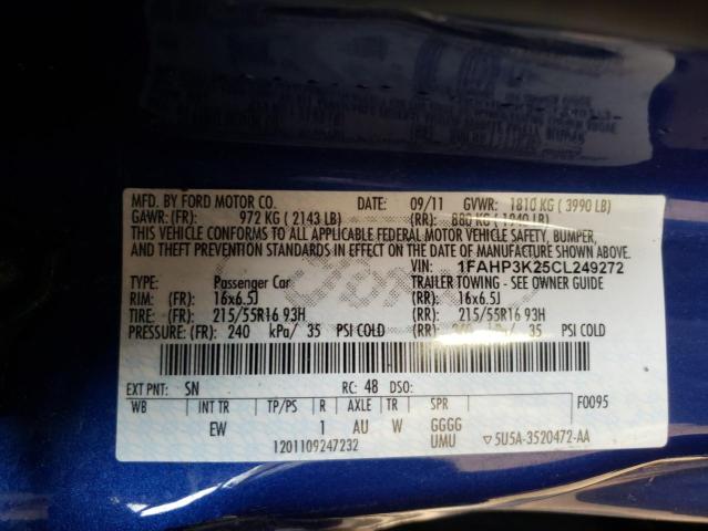 Photo 10 from auction – 2012 FORD FOCUS SE with VIN 1FAHP3K25CL249272