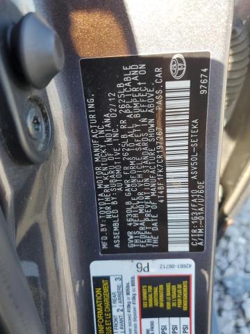 Zdjęcie 10 z aukcji – 2012 TOYOTA CAMRY BASE z VIN 4T4BF1FK7CR197267