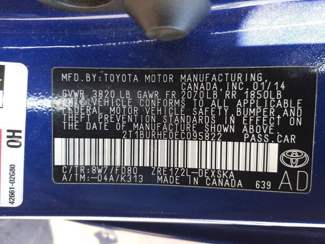 Photo 10 from auction – 2014 TOYOTA COROLLA L with VIN 2T1BURHE0EC095822