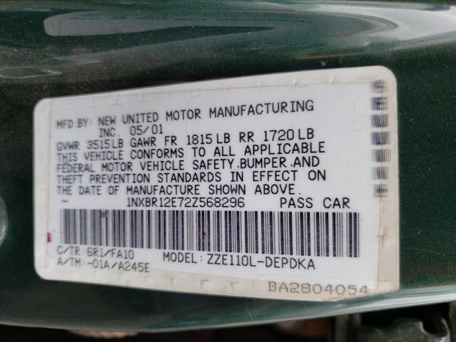 Photo 10 from auction – 2002 TOYOTA COROLLA CE with VIN 1NXBR12E72Z568296