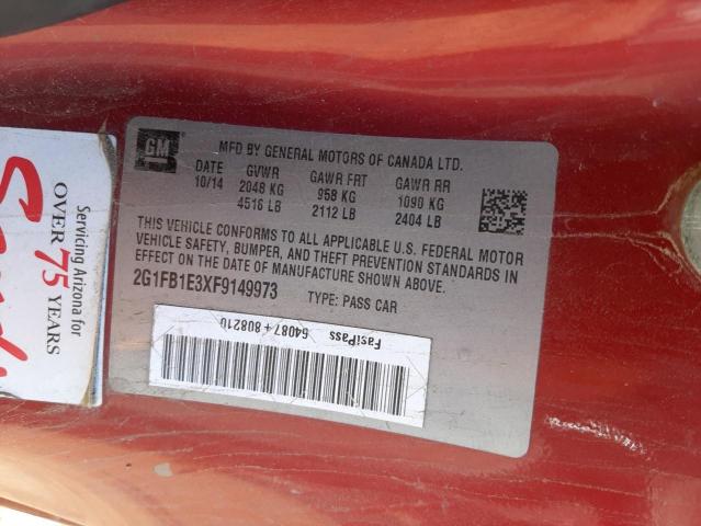 Photo 10 from auction – 2015 CHEVROLET CAMARO LS with VIN 2G1FB1E3XF9149973