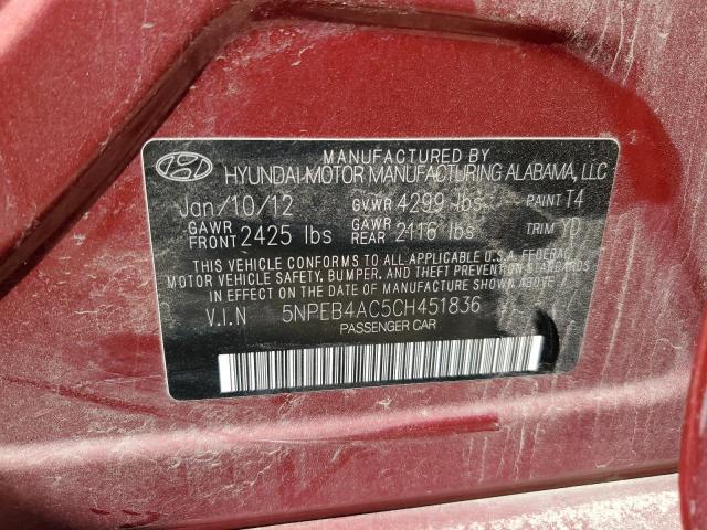 Photo 10 from auction – 2012 HYUNDAI SONATA GLS with VIN 5NPEB4AC5CH451836