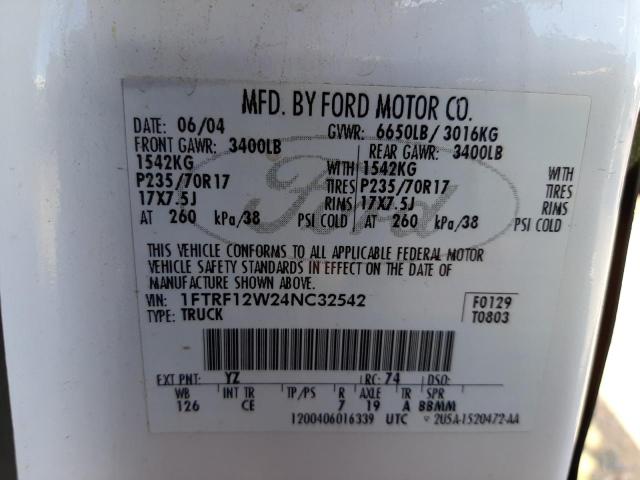 Photo 10 from auction – 2004 FORD F150 with VIN 1FTRF12W24NC32542