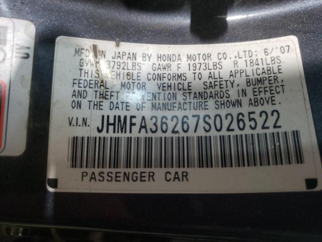 Photo 10 from auction – 2007 HONDA CIVIC HYBR with VIN JHMFA36267S026522