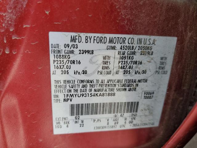 Photo 10 from auction – 2004 FORD ESCAPE XLT with VIN 1FMYU93154KA81888
