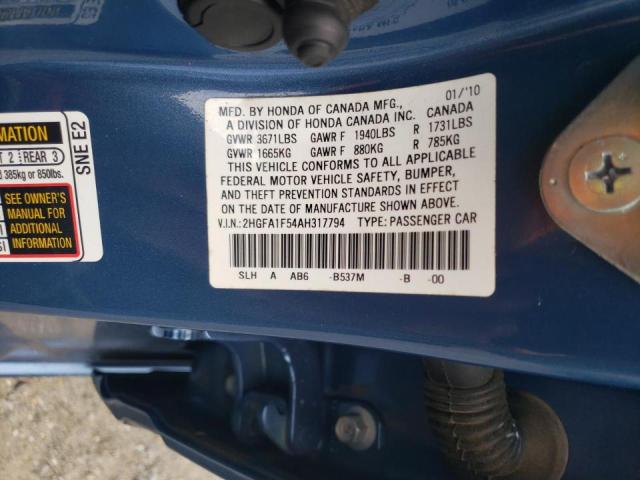 Photo 10 from auction – 2010 HONDA CIVIC LX with VIN 2HGFA1F54AH317794