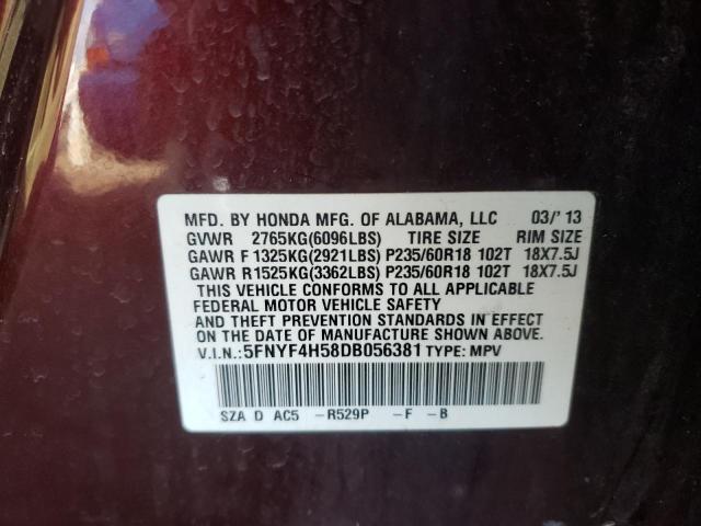 Photo 10 from auction – 2013 HONDA PILOT EXL with VIN 5FNYF4H58DB056381