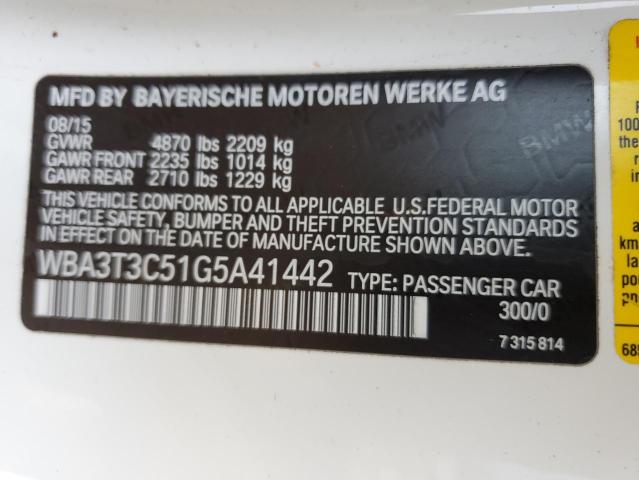 Photo 10 from auction – 2016 BMW 435 I with VIN WBA3T3C51G5A41442