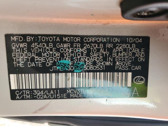 Photo 10 from auction – 2005 LEXUS ES 330 with VIN JTHBA30G455080531