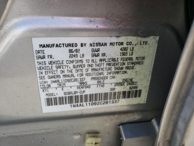 Photo 10 from auction – 2002 NISSAN ALTIMA BAS with VIN 1N4AL11D92C281337