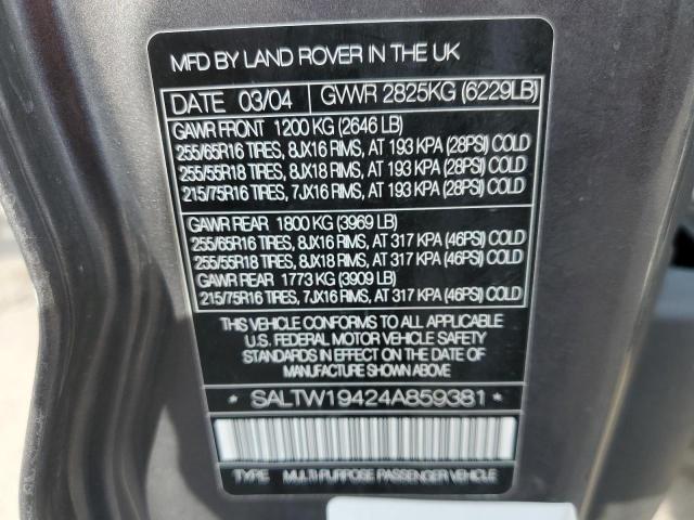 Photo 10 from auction – 2004 LAND ROVER DISCOVERY with VIN SALTW19424A859381