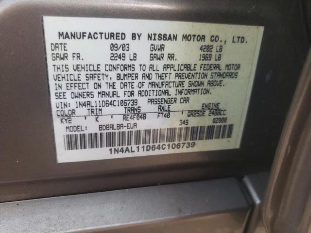 Photo 10 from auction – 2004 NISSAN ALTIMA BAS with VIN 1N4AL11D64C106739