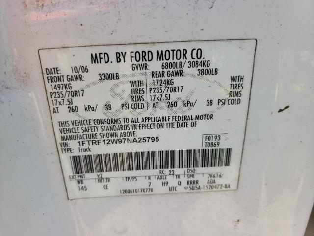 Photo 10 from auction – 2007 FORD F150 with VIN 1FTRF12W97NA25795