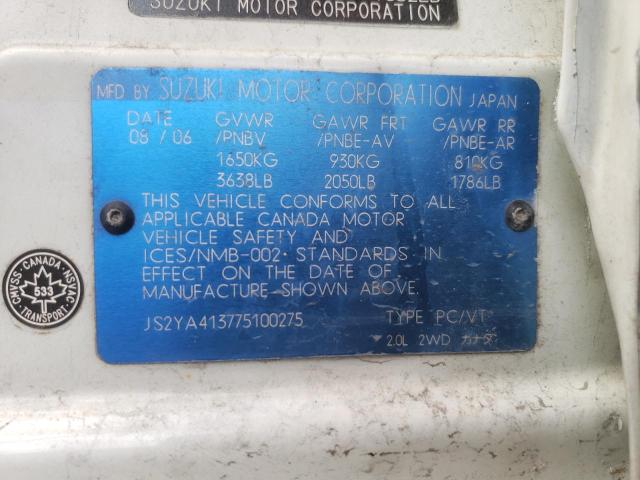 Photo 10 from auction – 2007 SUZUKI SX4 JX with VIN JS2YA413775100275