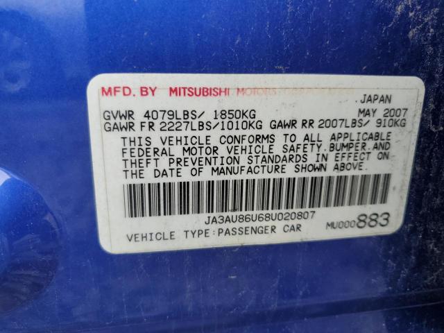 Photo 10 from auction – 2008 MITSUBISHI LANCER GTS with VIN JA3AU86U68U020807