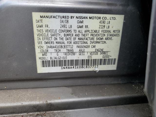 Photo 10 from auction – 2008 NISSAN MAXIMA SE with VIN 1N4BA41E08C837712