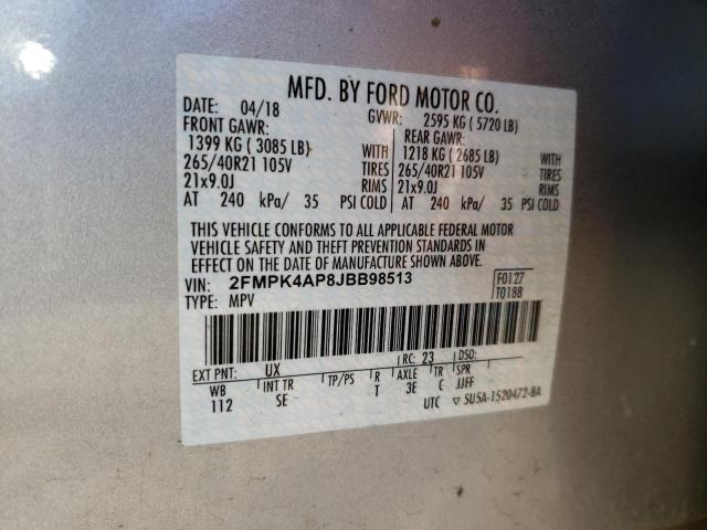 Photo 10 from auction – 2018 FORD EDGE SPORT with VIN 2FMPK4AP8JBB98513