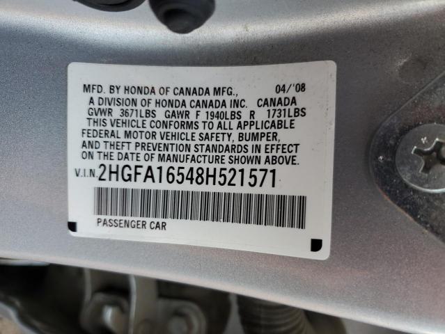 Photo 10 from auction – 2008 HONDA CIVIC LX with VIN 2HGFA16548H521571