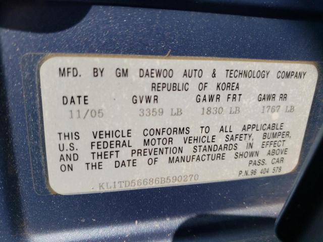 Photo 10 from auction – 2006 CHEVROLET AVEO BASE with VIN KL1TD56686B590270