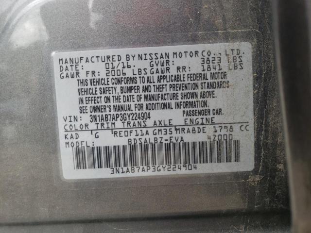 Photo 10 from auction – 2016 NISSAN SENTRA S with VIN 3N1AB7AP3GY224904