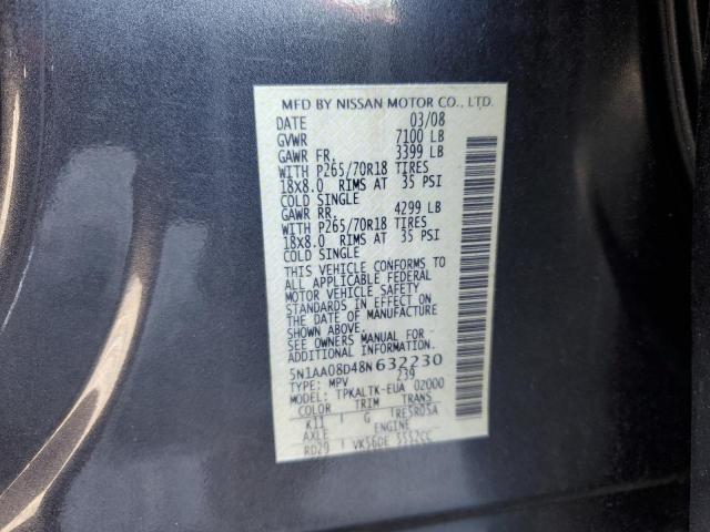 Photo 10 from auction – 2008 NISSAN ARMADA SE with VIN 5N1AA08D48N632230
