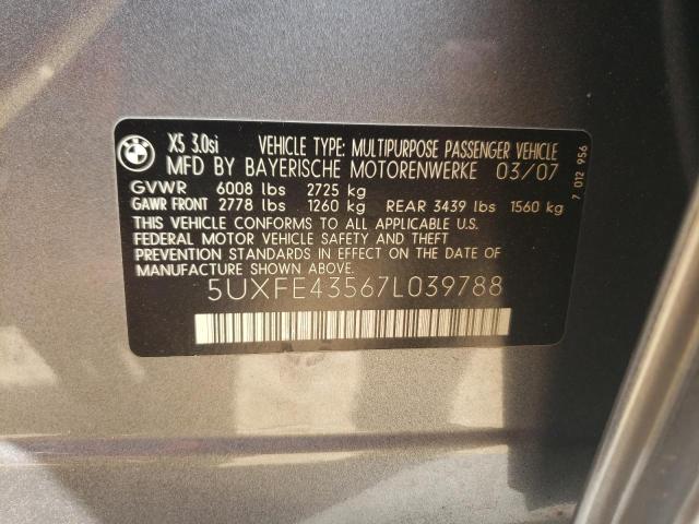 Photo 10 from auction – 2007 BMW X5 3.0I with VIN 5UXFE43567L039788