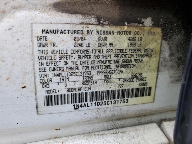 Photo 10 from auction – 2005 NISSAN ALTIMA S with VIN 1N4AL11D25C131753