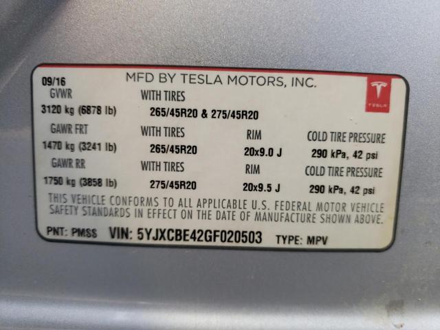 Photo 10 from auction – 2016 TESLA MODEL X with VIN 5YJXCBE42GF020503