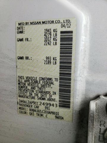 Photo 10 from auction – 2012 NISSAN ALTIMA BAS with VIN 1N4AL2AP9CC249943