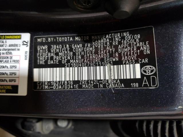 Photo 10 from auction – 2009 TOYOTA COROLLA BA with VIN 2T1BU40E79C111051