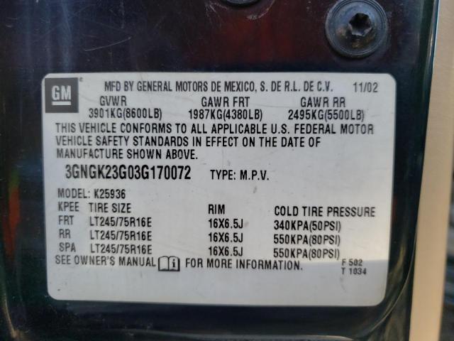 Photo 10 from auction – 2003 CHEVROLET AVALANCHE with VIN 3GNGK23G03G170072