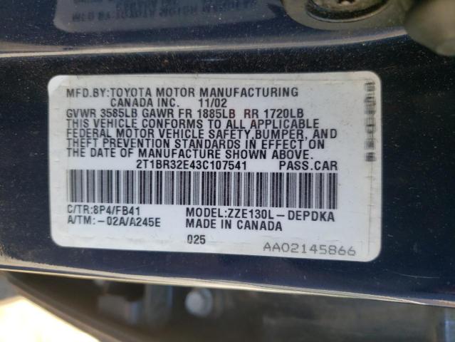 Photo 10 from auction – 2003 TOYOTA COROLLA CE with VIN 2T1BR32E43C107541