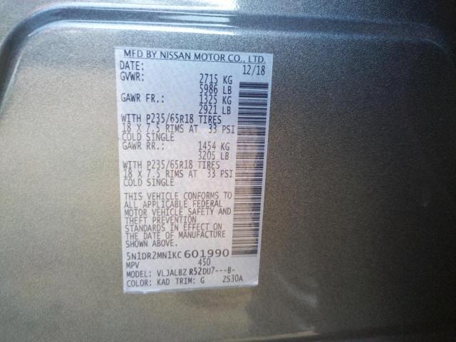 Photo 10 from auction – 2019 NISSAN PATHFINDER with VIN 5N1DR2MN1KC601990