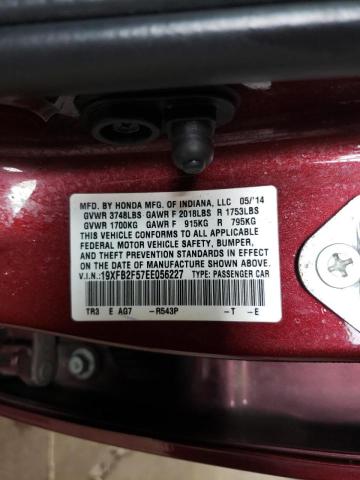 Photo 10 from auction – 2014 HONDA CIVIC LX with VIN 19XFB2F57EE056227