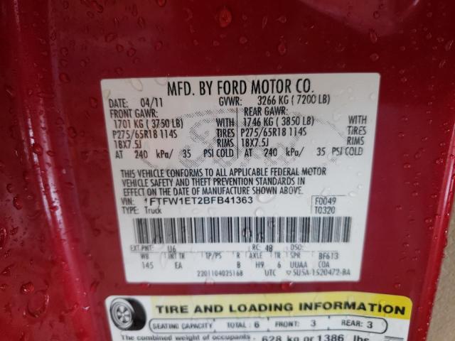 Photo 10 from auction – 2011 FORD F150 SUPER with VIN 1FTFW1ET2BFB41363