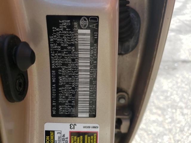 Photo 10 from auction – 2012 TOYOTA COROLLA BA with VIN 2T1BU4EE1CC839366