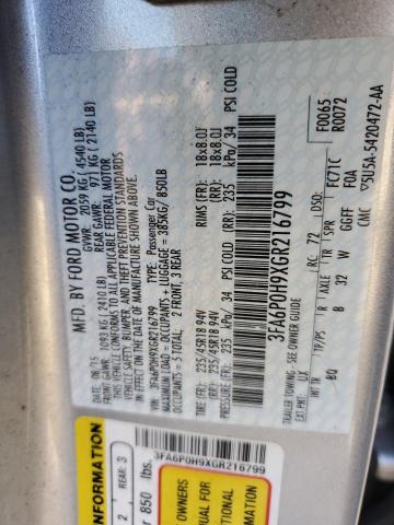 Photo 10 from auction – 2016 FORD FUSION SE with VIN 3FA6P0H9XGR216799