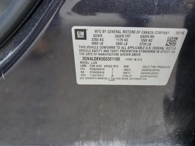 Photo 10 from auction – 2016 CHEVROLET EQUINOX LT with VIN 2GNALDEK5G6351198