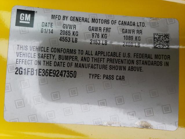 Photo 10 from auction – 2014 CHEVROLET CAMARO LT with VIN 2G1FB1E36E9247350