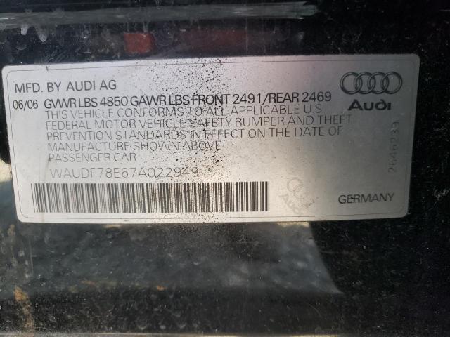 Photo 10 from auction – 2007 AUDI A4 2.0T QU with VIN WAUDF78E67A022949