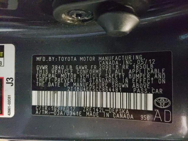 Photo 10 from auction – 2012 TOYOTA COROLLA BA with VIN 2T1BU4EE5CC864481