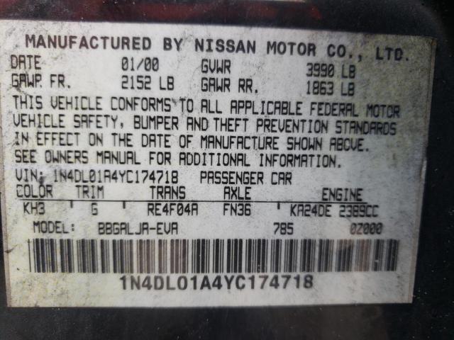 Photo 10 from auction – 2000 NISSAN ALTIMA XE with VIN 1N4DL01A4YC174718