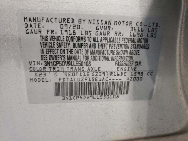 Photo 10 from auction – 2020 NISSAN KICKS SR with VIN 3N1CP5DV9LL550108