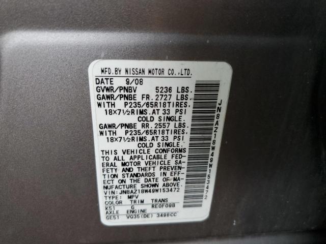 Photo 10 from auction – 2009 NISSAN MURANO S with VIN JN8AZ18W49W153472